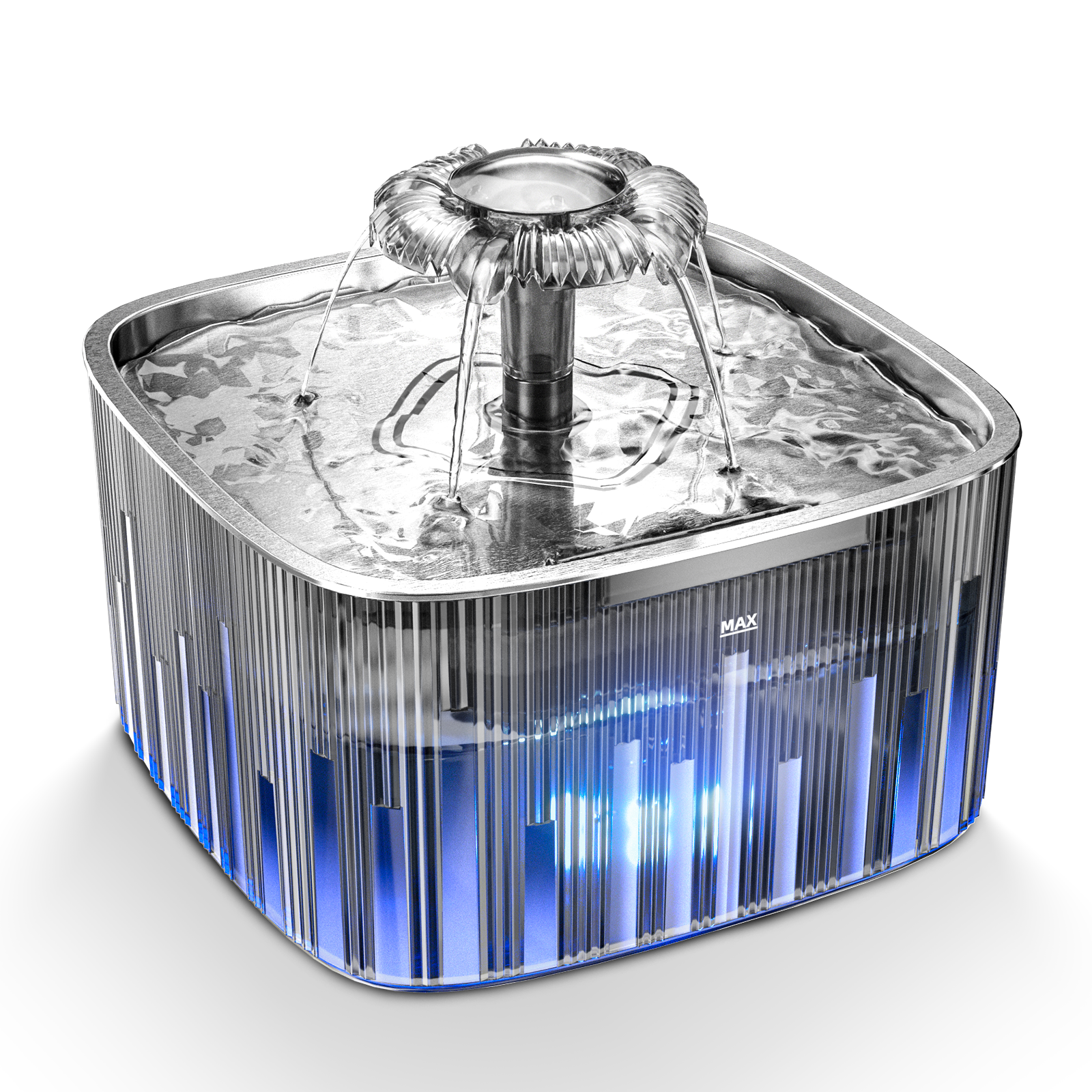 Cat Water Fountain: 75oz/2.2L Automatic Pet Water Dispenser for Cats, 304 Stainless Steel Water Tray, Cat Water Bowl Dispenser, Super Silent Pet Water Fountain for Cats Inside, Pump with LED Light